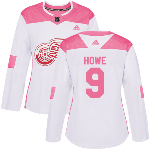 Adidas Red Wings #9 Gordie Howe White/Pink Authentic Fashion Women's Stitched NHL Jersey